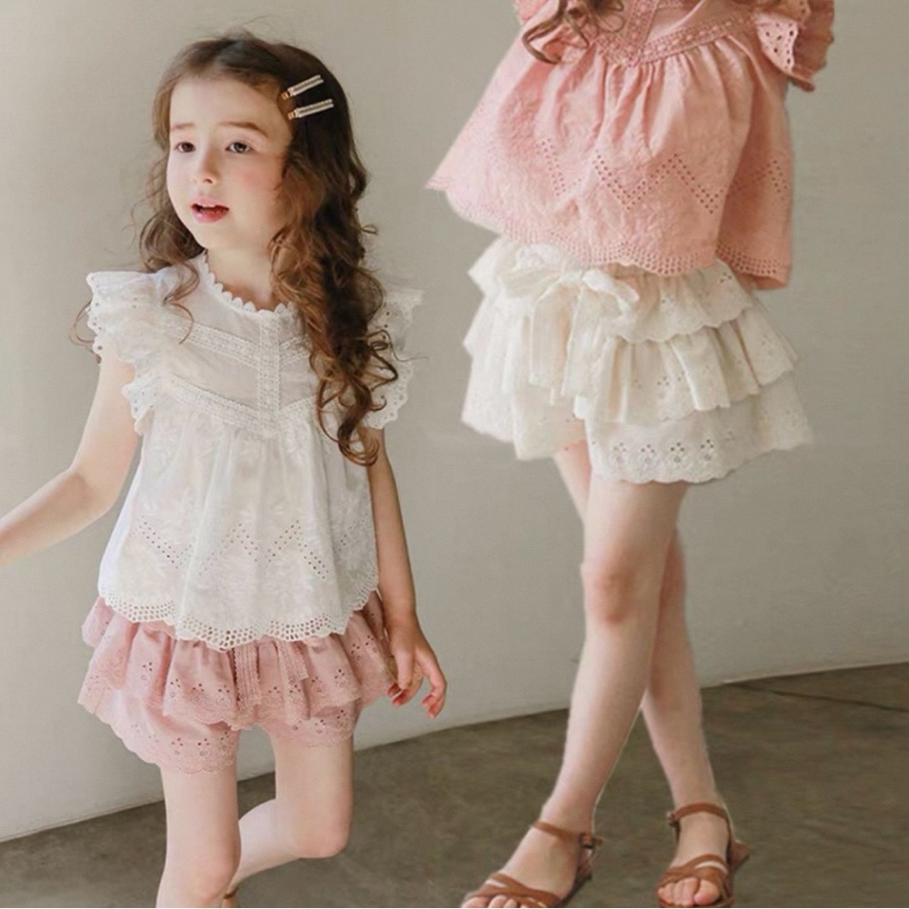 Girls' White and Pink Eyelet Ruffle shorts size 3T